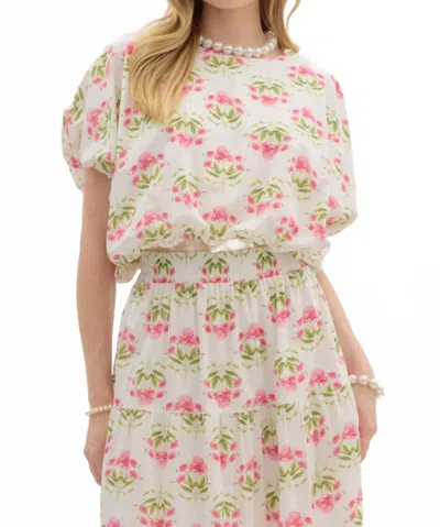 Entro Floral Waist Hem Bubble Top In Multi In White