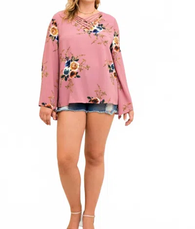 Entro Floral With Bell Sleeves Top - Plus In Mauve In Multi