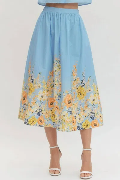 Entro Flower Garden Midi Skirt In Blue Floral