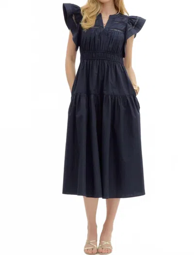 Entro Flutter Sleeve Dress In Navy In Blue