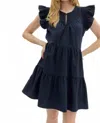 Entro Flutter Sleeve Midi Dress In Navy In Blue
