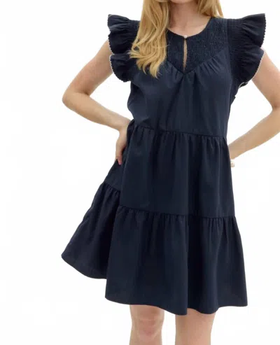 Entro Flutter Sleeve Midi Dress In Navy In Blue