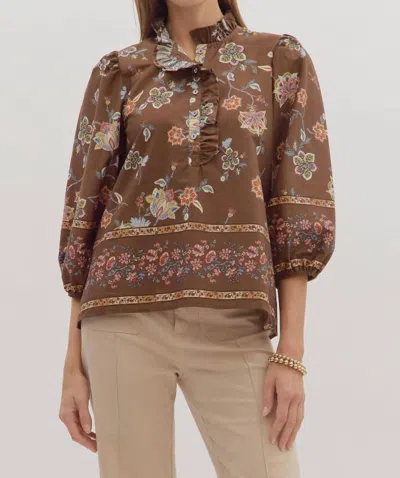 Entro Frances Fall Floral Blouse In Brown