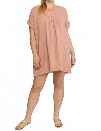 Entro Frayed Cotton Gauze Pocket Dress - Plus In Salmon In Neutral