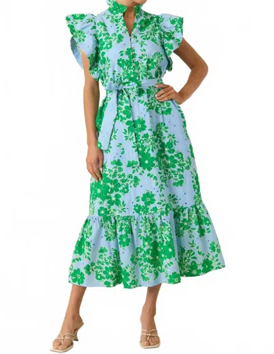 Entro Fresh Air Floral Maxi Dress In Blue & Green