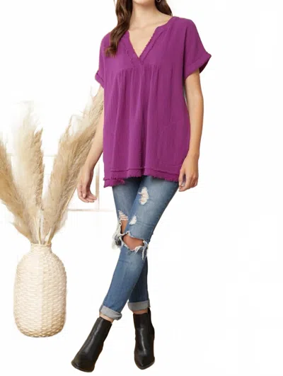 Entro Fringe & Pocket Gauze Tunic In Plum In Purple