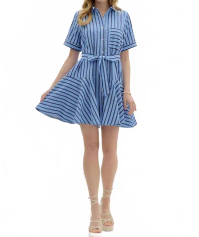 Entro Front Button Mini Dress In Blue And Navy Stripe In Multi