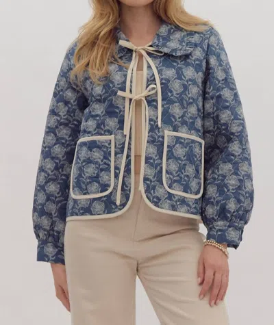 Entro Front Tie Jacket In Blue