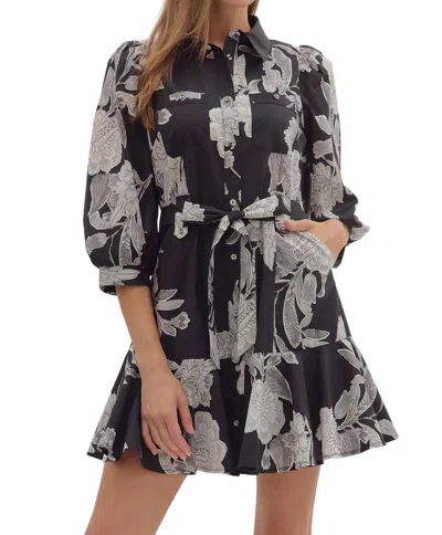 Entro Garden Bloom Belted Mini Dress In Black In Multi