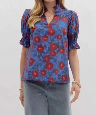 Entro Garden Blouse In Midnight In Blue