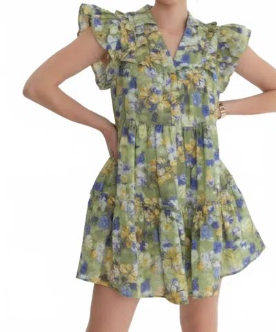 Entro Garden Breeze Tiered Mini Dress In Lime Green