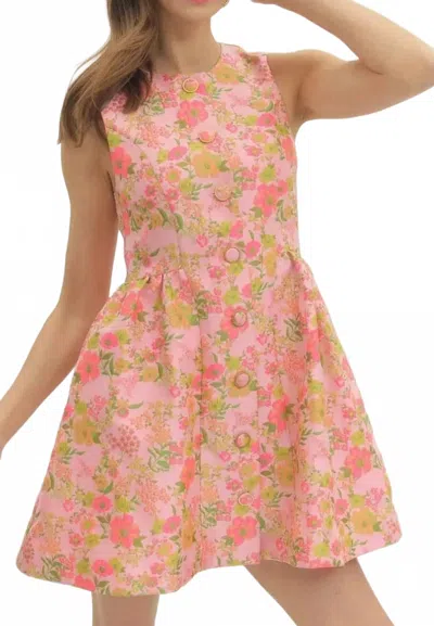 Entro Garden Button Front Party Mini Dress In Pink