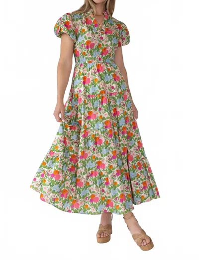 Entro Garden Floral Puff Sleeve Maxi Dress In Multicolor