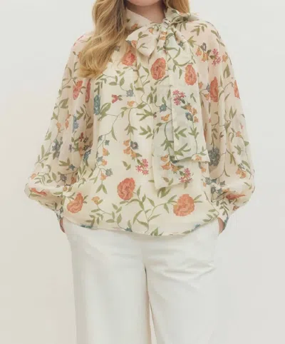 Entro Garden Grace Bow Blouse In Ecru In Multi