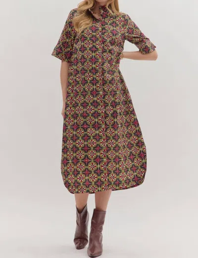 Entro Geo Print Midi Dress In Wine In Multi