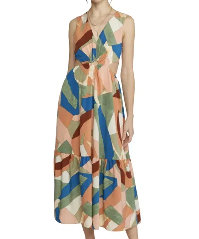 Entro Geometric Cut Out Midi Dress In Salmon In Multi