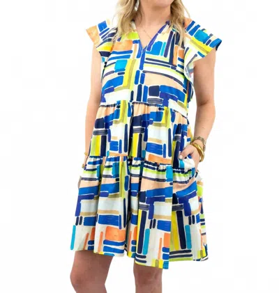 Entro Geometric Flutter Sleeve Mini Dress In Multi