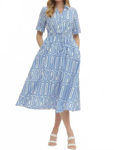 Entro Geometric Print Midi Dress In Blue