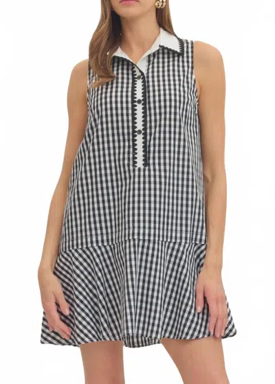 Entro Gingham Cotton Mini Dress In Black