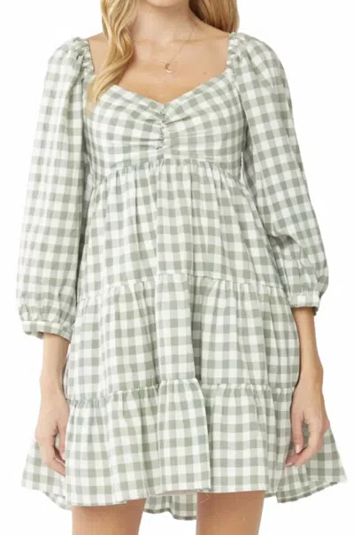 Entro Gingham Dress In Sage In Green