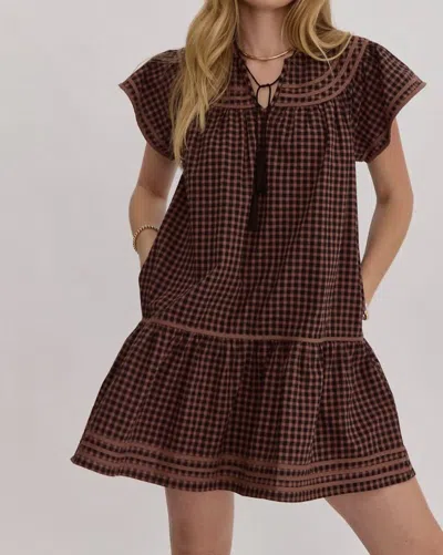 Entro Gingham Mini Dress In Brown