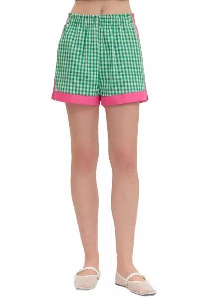 Entro Gingham Shorts In Green In Gray