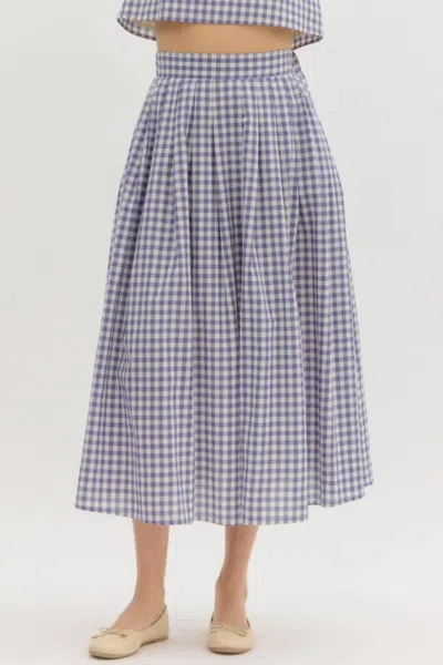 Entro Gingham Skirt In Chambray In Blue
