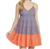 Entro Gingham Tiered Mini Dress In Blue/orange In Multi