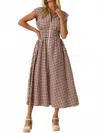 Entro Gingham Zip Up Cotton Midi Dress In Sepia In Animal Print