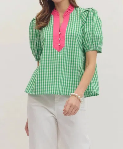 Entro Glinda Gingham Blouse In Bright Green