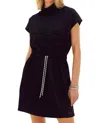 Entro Gloria Folded Neck Drawstring Dress In Black