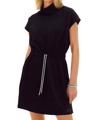 Entro Gloria Folded Neck Drawstring Dress In Black