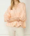 ENTRO GRID LIGHTWEIGHT BLOUSE IN PEACH