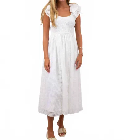 Entro Grid Ruffle Sleeve Midi Dress In White