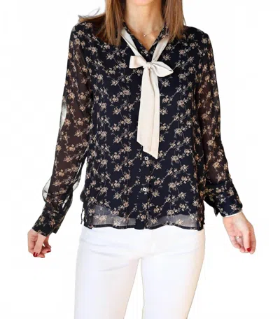 Entro Guthrie Tie Neck Blouse In Navy Blue