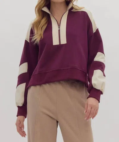 Entro Half Zip Sweater In Maroon In Purple