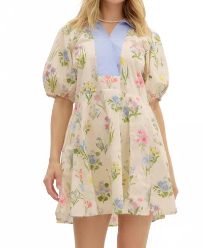 Entro Halston Modern Floral Dress In White