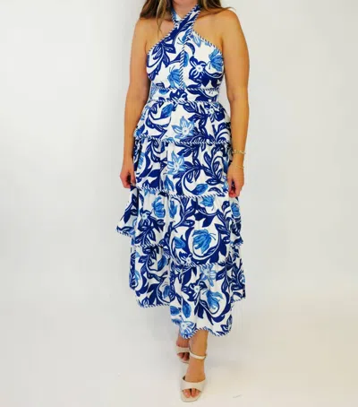 Entro Halter Midi Dress In Blue In Multi