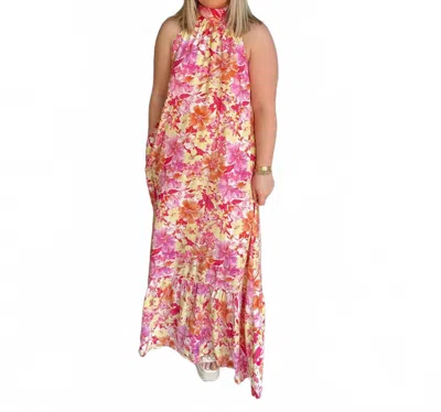 Entro Halter Mock Neck Maxi Dress In Sunset Floral In Multi