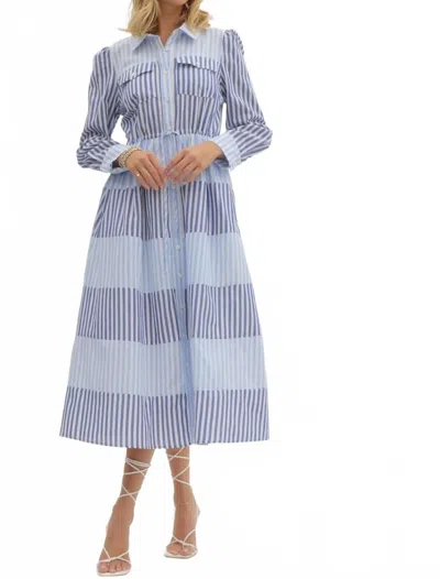 Entro Haven Stipe Midi Dress In Blue In Multi