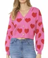 Entro Heart Knit Button Cardigan In Pink In Pink