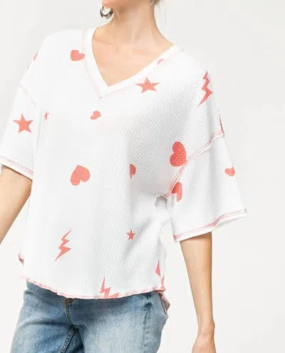 Entro Hearts Waffle Knit Top In Off White