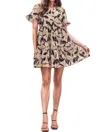 Entro Heather Floral Print Ruffle Collar Mini Dress In Taupe In Grey