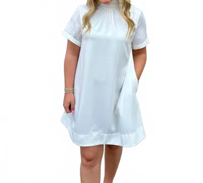 Entro High Neck Bow Tie Mini Dress In White In Blue