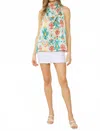 Entro High Neck Drape Print Top In White Multi In Multi