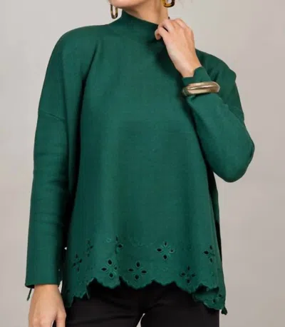 Entro High Neck Eyelet Sweater In Green