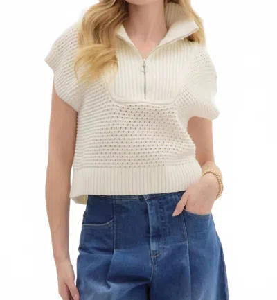 Entro High Neck Half-zip Sweater Top In Off-white