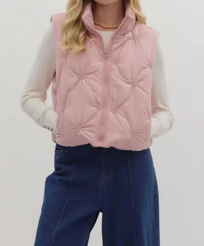 Entro High Neck Puffer Vest In Dusty Rose In Pink