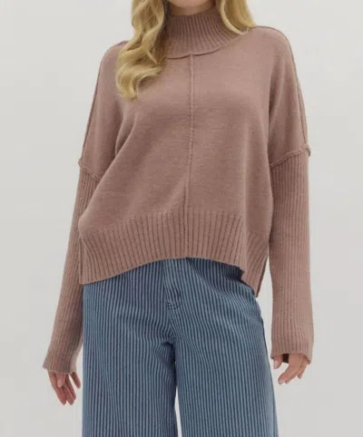 Entro High Neck Seam Detail Sweater In Mocha In Brown