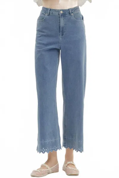 Entro High Waist Eyelet Pants In Light Wash In Blue